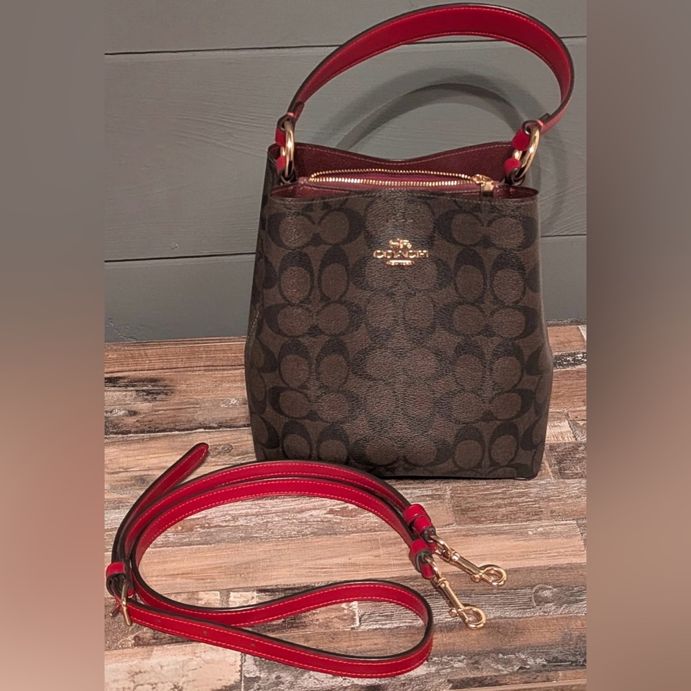 Coach Signature Brown and Red Shoulder Bag